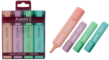 Маркер текстовий AXENT Highlighter 1-5 мм клиноподібний набір 4 кольори пастель (2537-80-A) 2537-80-A фото