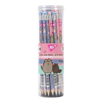 Олівець графітний Yes Pusheen круглий з гумкою в тубі 2 дизайни (280687) 280687 фото