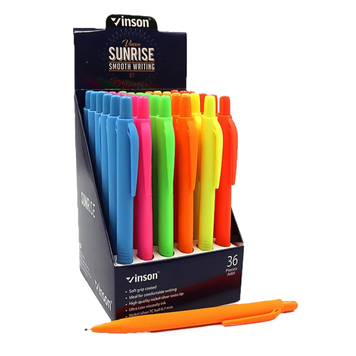 Ручка автомат масляна Vinson "Sunrise" 0,7мм, синя, грип, soft touch, mix, 36шт/уп. P12C  фото