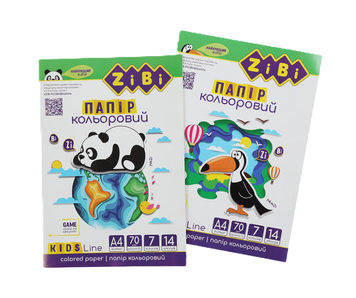 Папір кольоровий ZiBi А4 14 аркушів / 7 кольорів, 70 г/м2, KIDS Line (ZB.1907) ZB.1907 фото