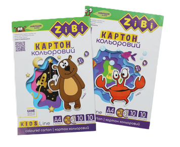 Картон кольоровий ZiBi А4 10 кольорів / 10 аркушів +золото і срібло, 230г/м2, KIDS Line (ZB.1958) ZB.1958 фото