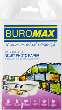 Фотопапір глянцевий BUROMAX 10*15см, 180 г/м2, 100 арк. (BM.2230-4100) BM.2230-4100 фото