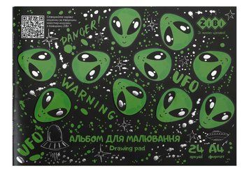 Альбом для малювання ZiBi UFO А4, 24 арк., 120 г/м2, на скобі, чорний, KIDS Line (ZB.1432-01) ZB.1432-01 фото