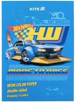 Папір кольоровий Kite Hot Wheels А4 10 аркушів 5 кольорів неон (HW24-252-1) HW24-252 фото
