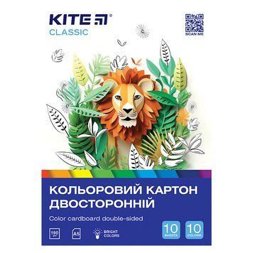 Картон кольоровий двосторонній Kite Classic А5 10 аркушів 10 кольорів (K-289) K-289 фото
